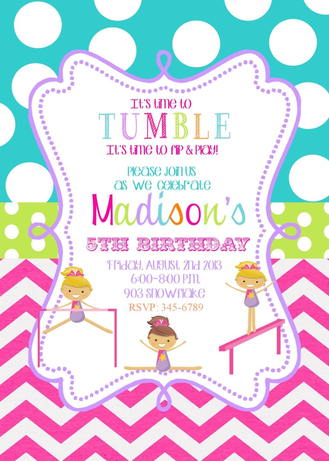 Gymnastics Birthday Party Invitations Gymnastics Birthday Party