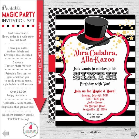 Magic Party Invitation Magic Birthday Invitation Magic