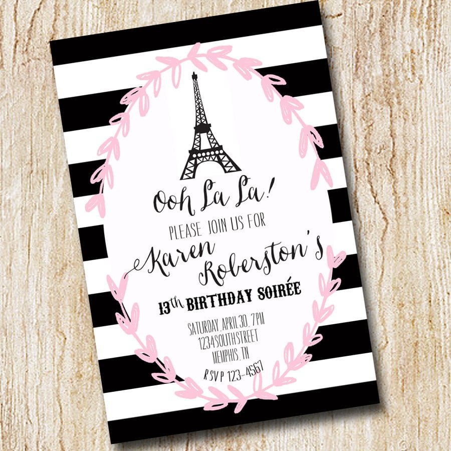 Paris Eiffel Tower Girl Birthday Party Invitation