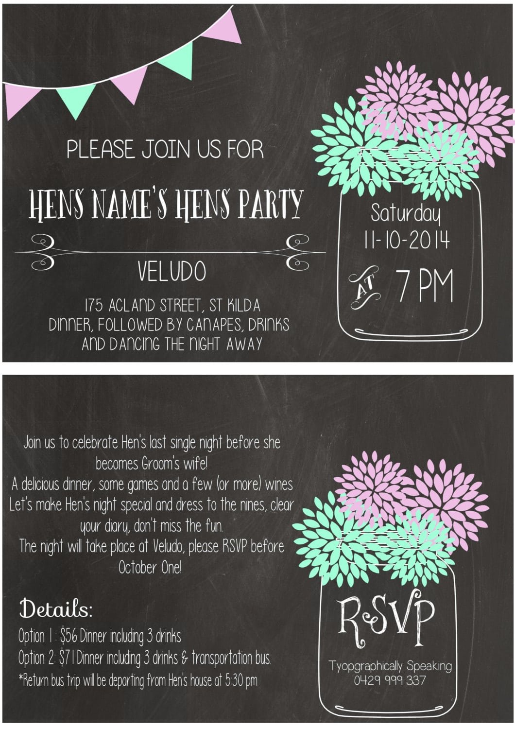 Typographically Speaking Printable Hens Party Invitation