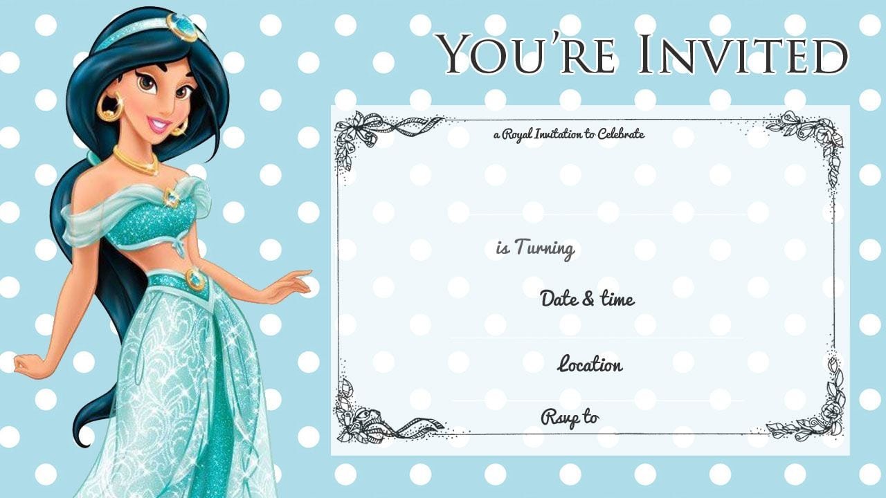 Free Printable Princess Jasmine Disney Birthday Invitation