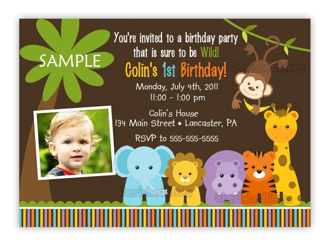 Jungle Themed 1st Birthday Invitations   Jungle Themed 1st