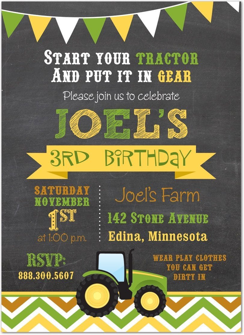 Tractor Birthday Party Invitations