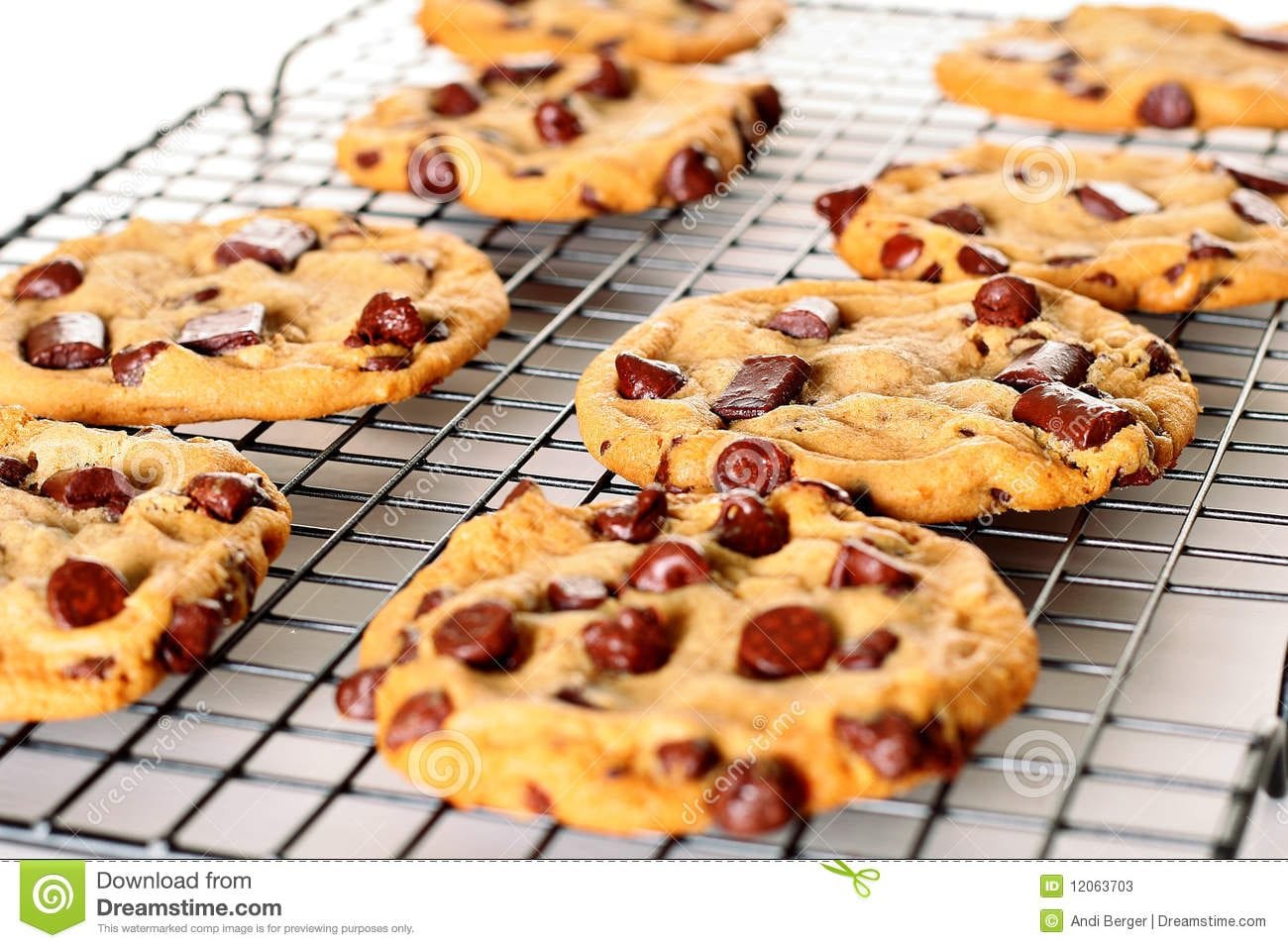 Chocolate Chip Cookies On Cooling Rack Upclose Stock Image