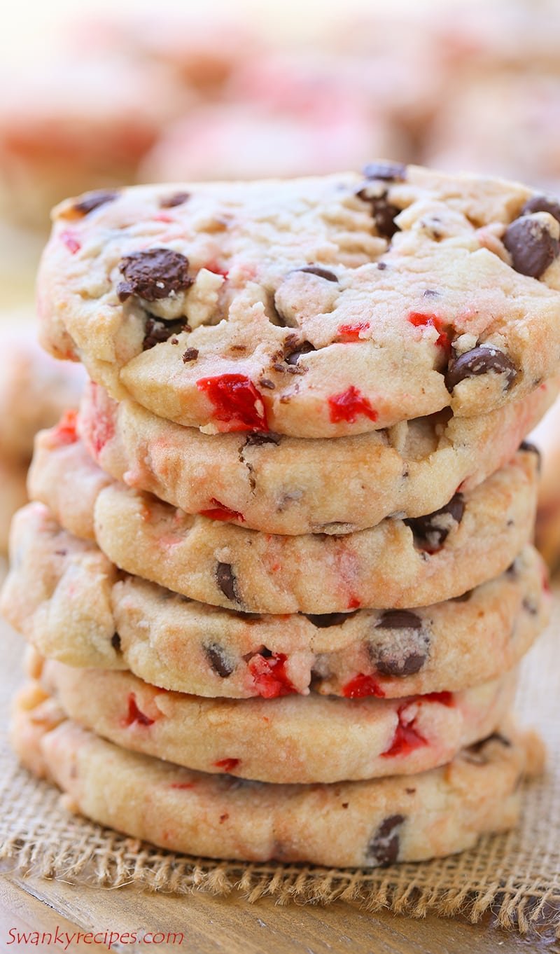 Chocolate Chip Maraschino Cherry Shortbread Cookies