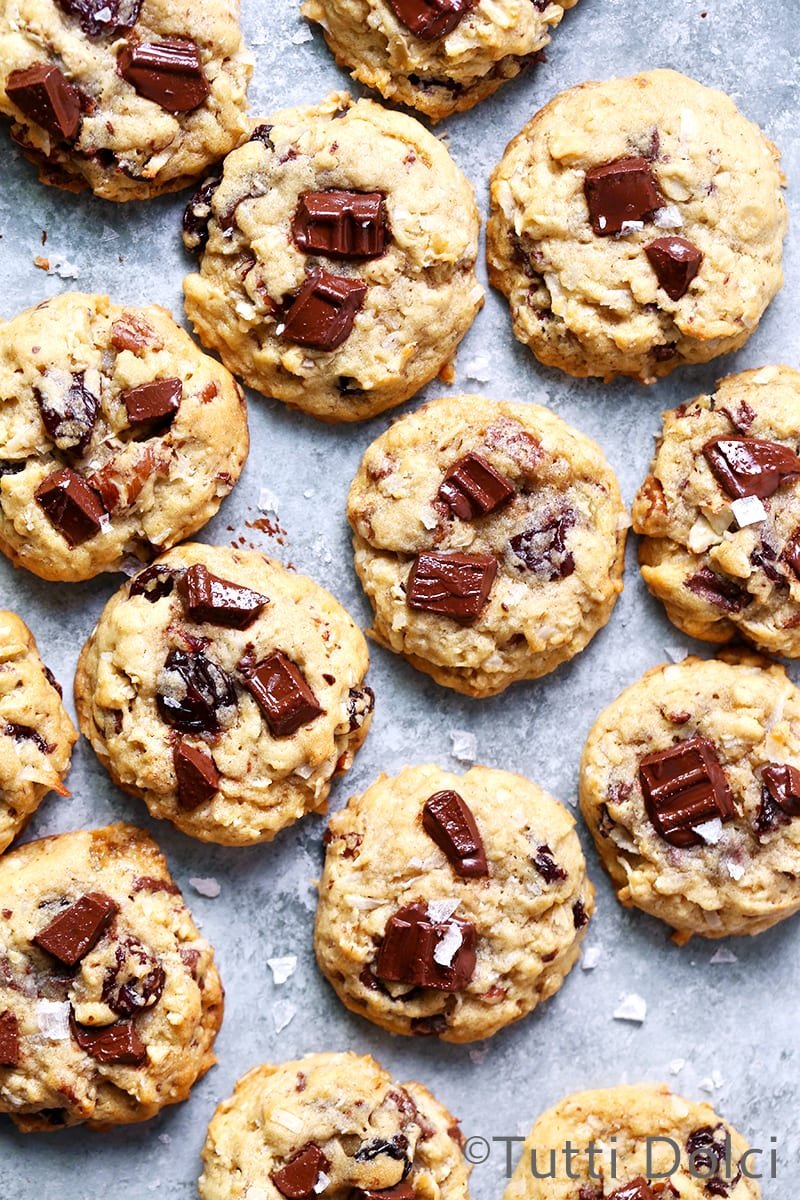 Chocolate Chunk Cherry Pecan Oatmeal Cookies