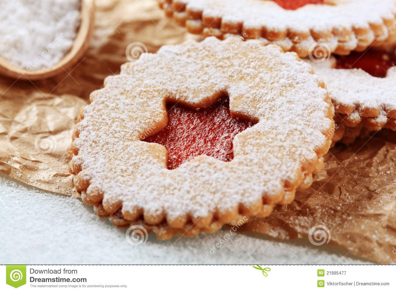 Jam Shortbread Cookies Stock Image  Image Of Xmas, Powdered