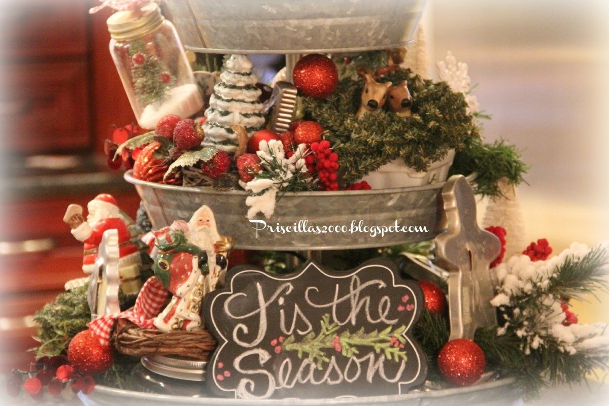 Priscillas  Christmas Galvanized Tiered Tray 2015