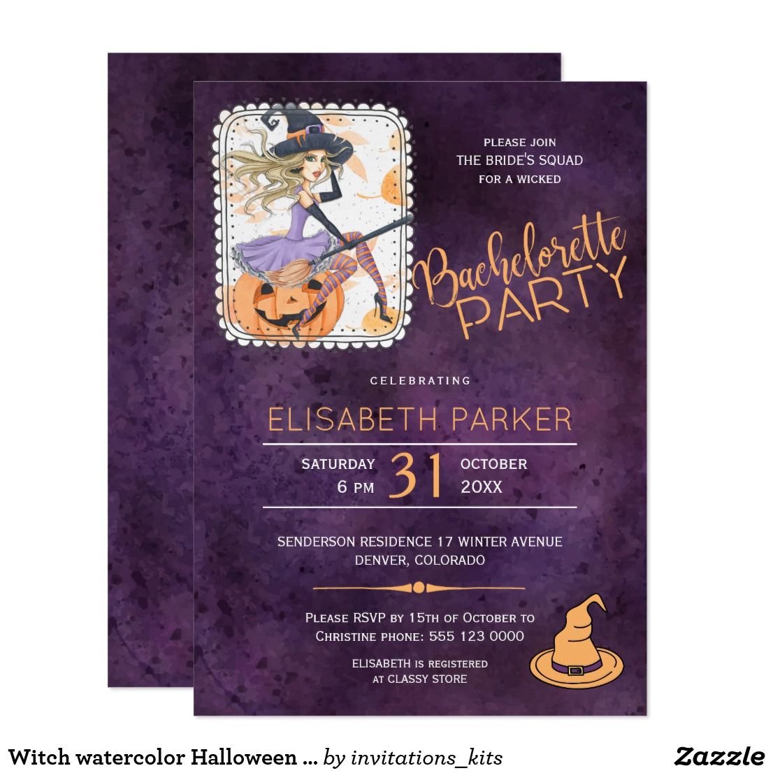 Witch Watercolor Halloween Bachelorette Party Invitation In 2018