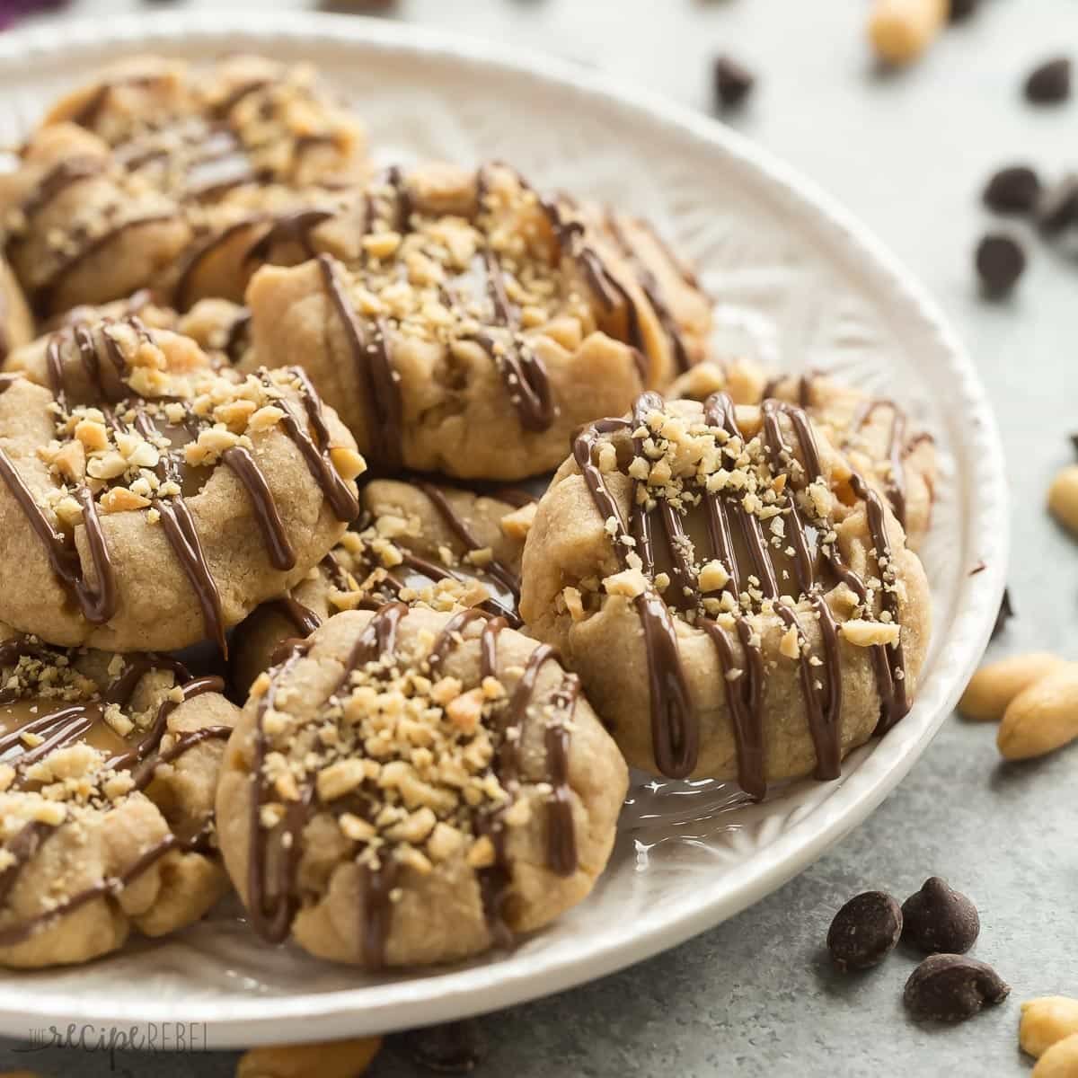 Peanut Butter Turtle Thumbprint Cookies Recipe