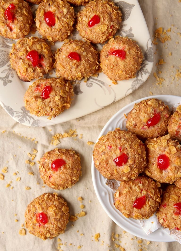Cherry Winks Cornflake Cookies