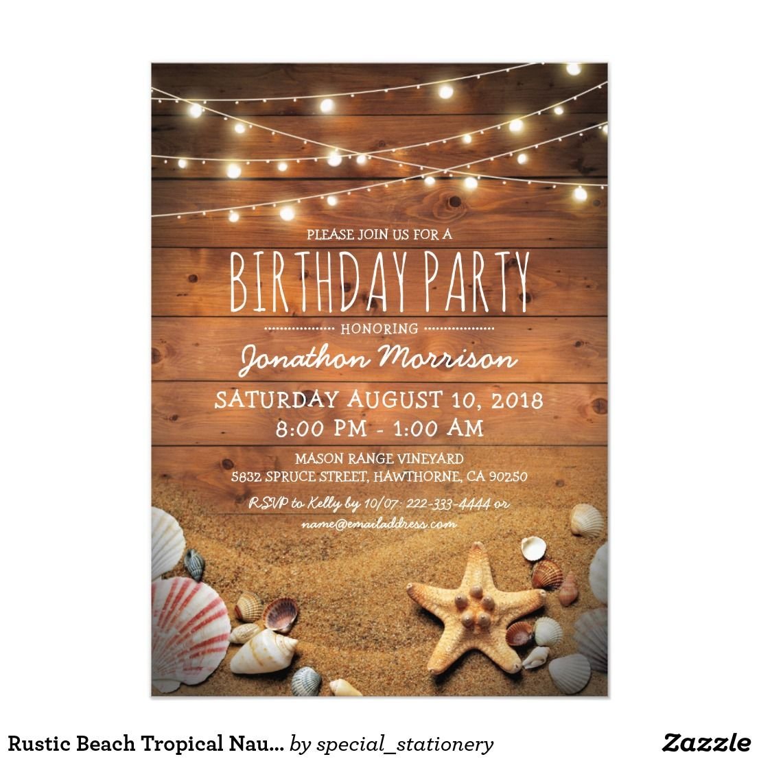 Rustic Beach Tropical Nautical Birthday Party Card Adult Beach