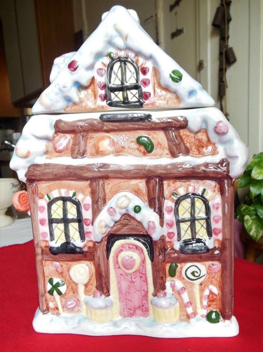 Vintage Ceramic Christmas Gingerbread House Cookie Jar The May