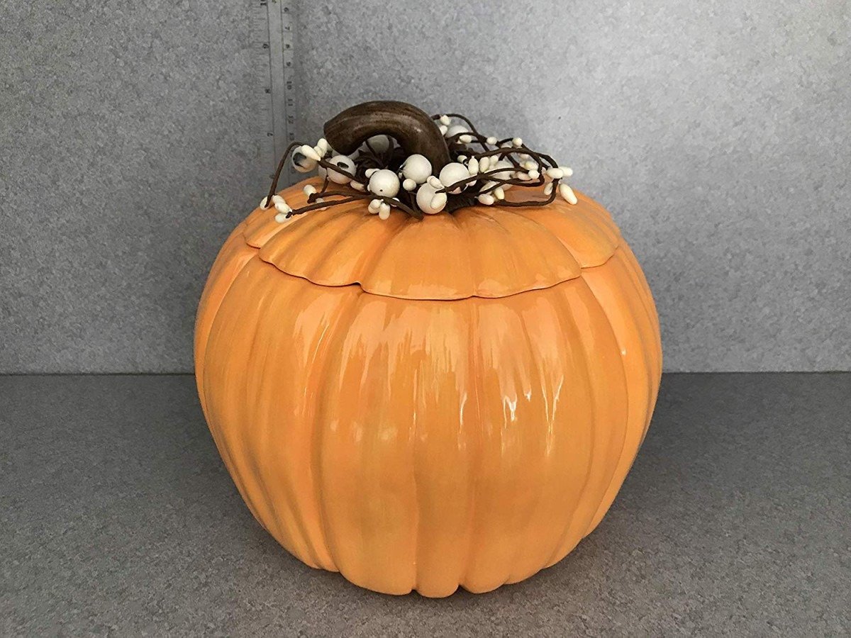 Amazon Com  Ceramic Large Orange Pumpkin Cookie Jar, Thanksgiving