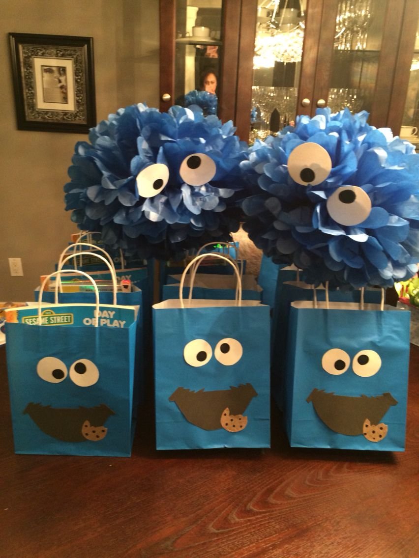 Cookie Monster Birthday Decorations And Homemade Loot Bags