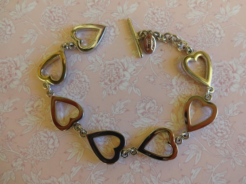 Vintage Cookie Lee Bracelet, Silver Heart Bracelet, T Bar Bracelet