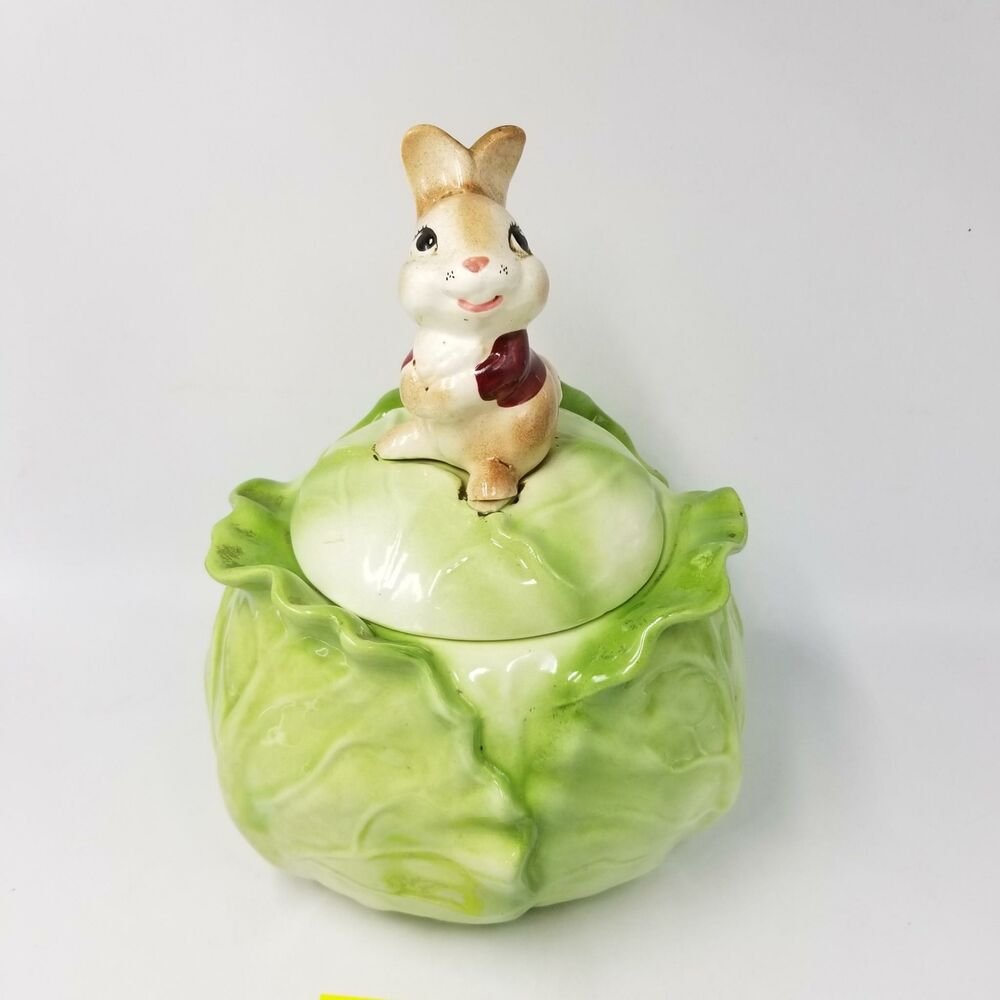 Metlox Pottery Cabbage Easter Bunny Cookie Jar Ceramic Easter