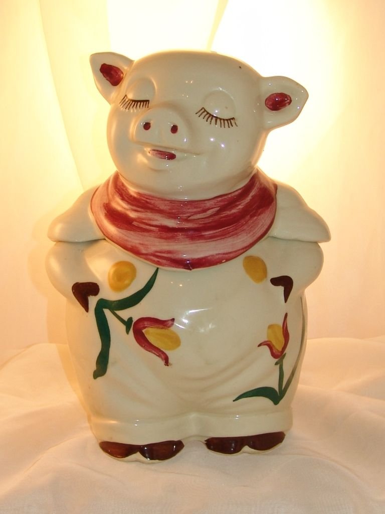 Vintage Shawnee Pottery Smiley Pig Tulip Cookie Jar