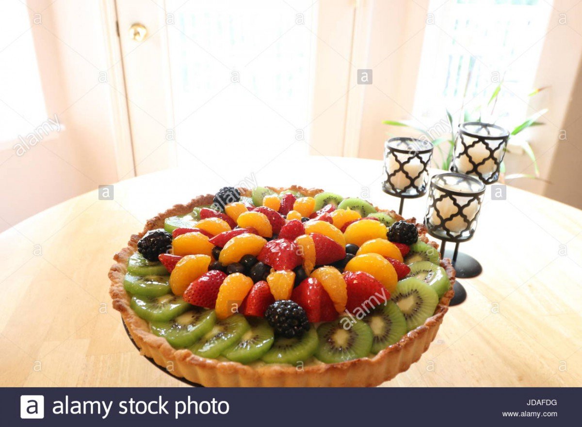 Fresh Summer Fruit Tart With Shortbread Cookie Crust, Layered With
