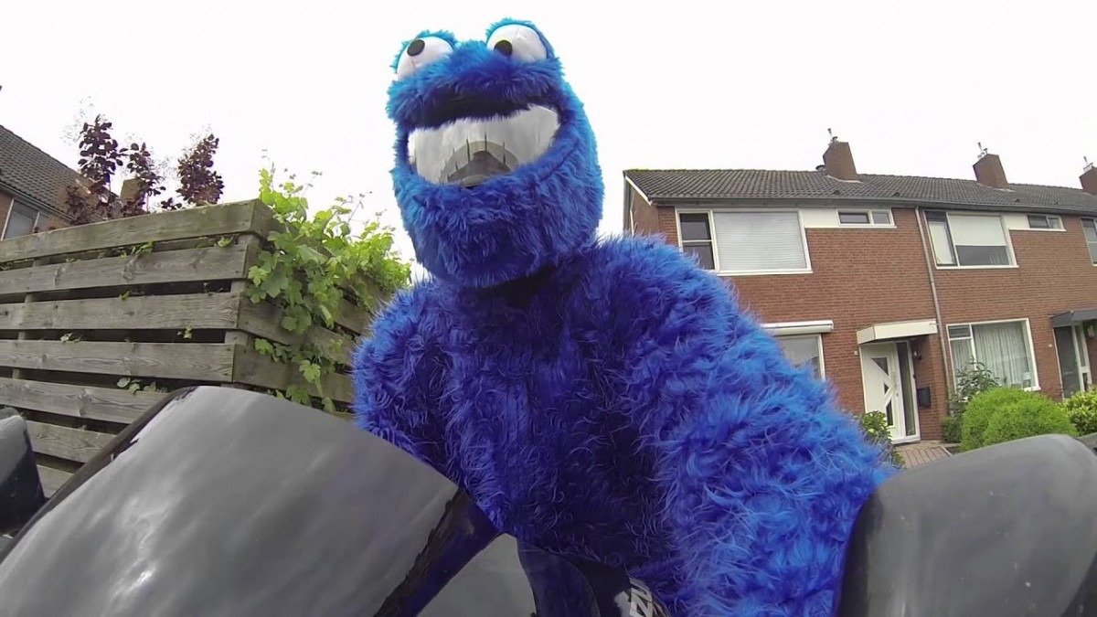 Cookie Monster On Motorcycle!